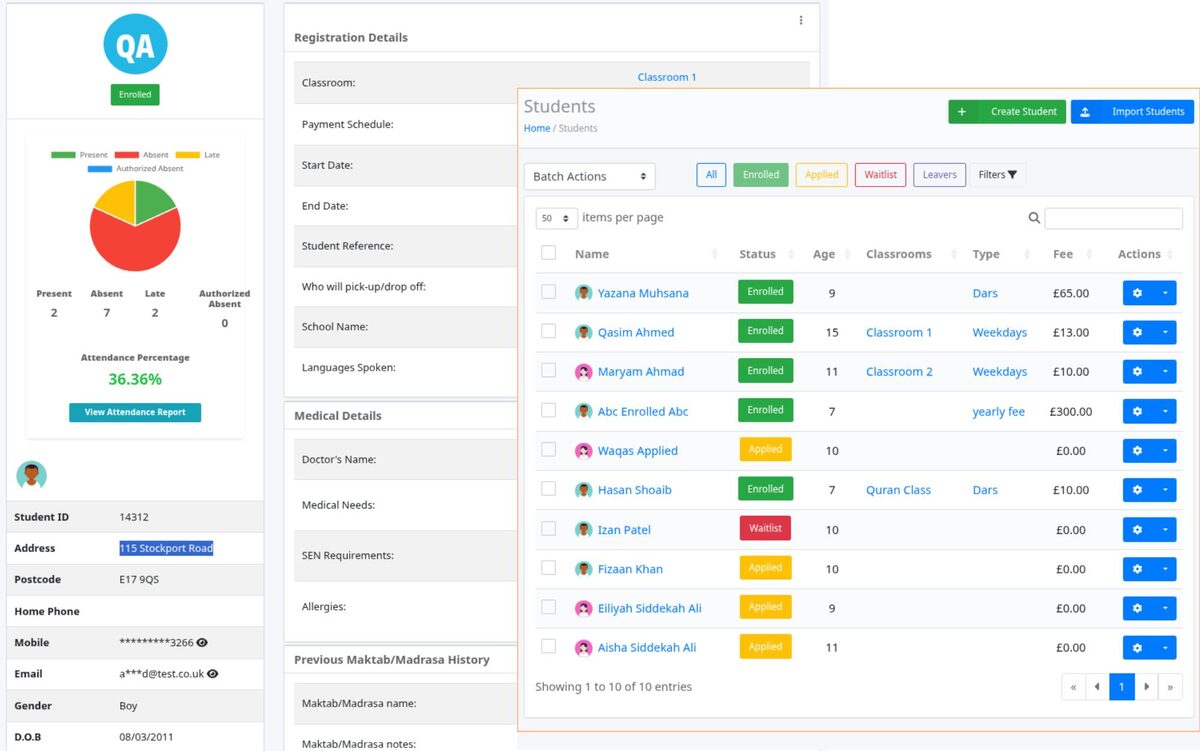 e-maktab student management dashboard